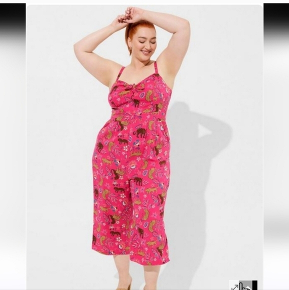 Nwt Torrid 2x leapord pink Tie Front Culotte Jumpsuit - Picture 1 of 6